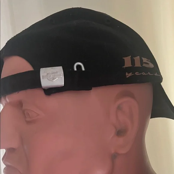 #1591**Harley-Davidson Black Cap with White Winged 115 Logo - Picture 3 of 16